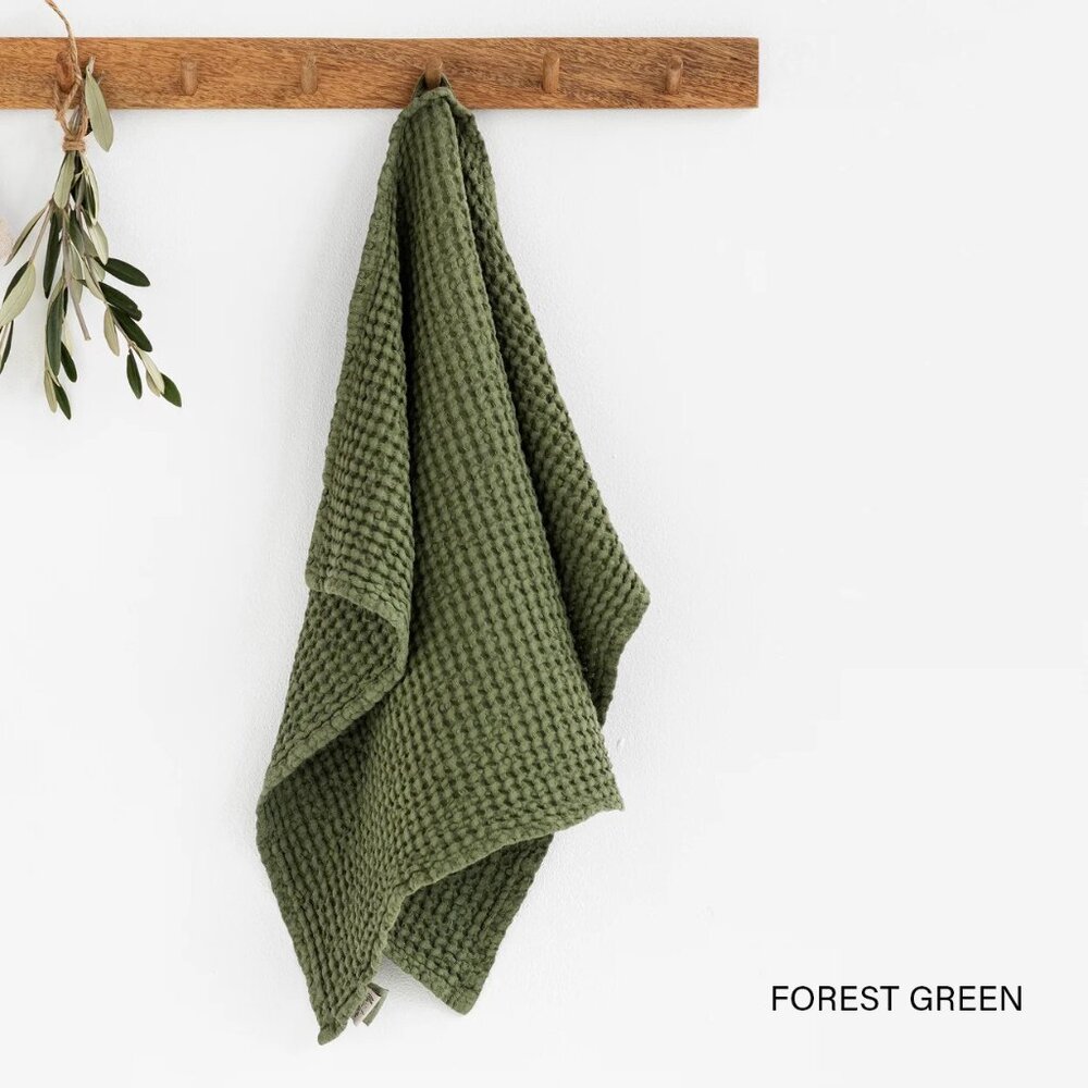 2 Towels - Magic Line Waffle Kitchen Towel - Forest Green - Picture 2 of 15
